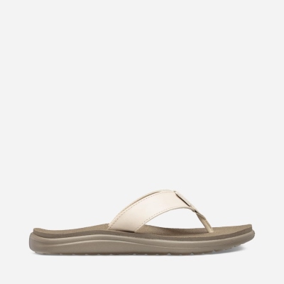 Teva Voya Leather - Women's Teva Flip Flops - Cream | India (DXUK98675)